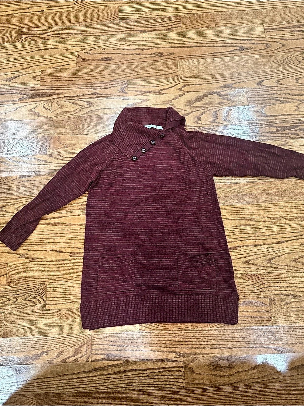 Eight Cowl Neck Button Accent Tunic Sweater with Pockets Burgundy Large